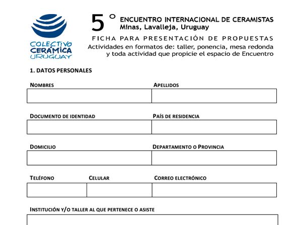 ​Convocatoria a presentar propuestas de trabajo para el 5º Encuentro de Ceramistas en Minas, Lavalleja, Uruguay.
